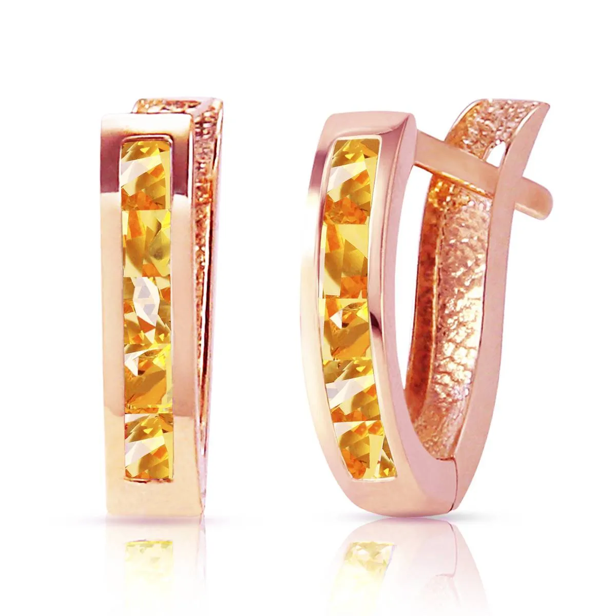 0.7 Carat 14K Solid Rose Gold Oval Huggie Earrings Citrine