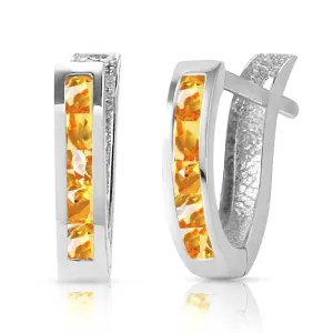 0.7 Carat 14K Solid White Gold Oval Huggie Earrings Citrine