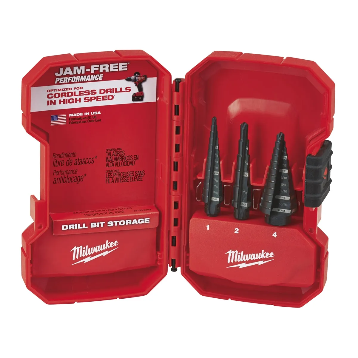 3-Piece Step Drill Bit Set (#1, #2, #4), Dual-Flute Step Bits