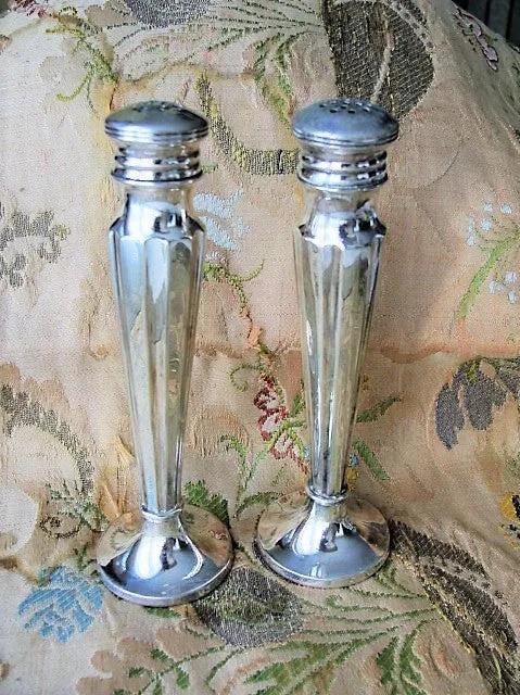 ART DECO Tall Salt and Pepper Shakers, Elegant Silver Plate Shakers, Fine Dining, Silverware, Vintage Silver, Deco Salt Pepper Set, Collectable Silver, Vintage  Tableware