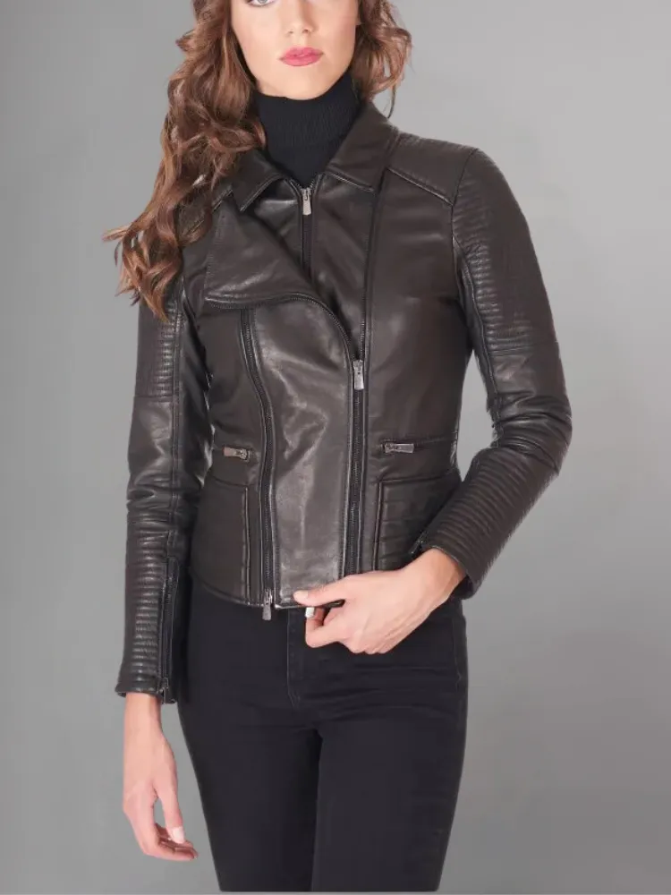 Black 3 in 1 quilted nappa lamb leather biker jacket