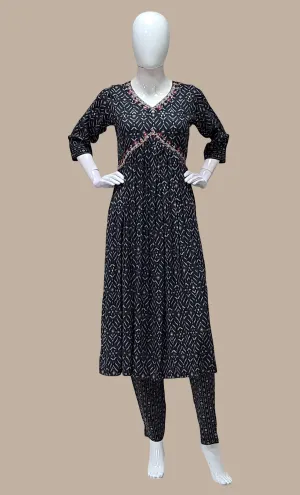 Black Printed Kurti Top & Pants