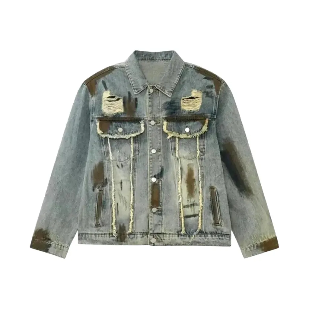 Distressed design extra-large men's jeans jacket