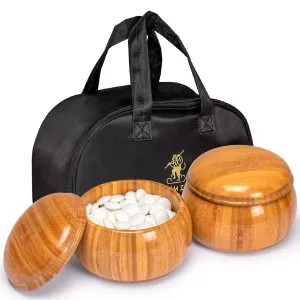 Premium Double Convex Korean Hardened Glass Go Stones with Bamboo Gosu Bowls - Size 33 (9.3mm) for Go Game Enthusiasts