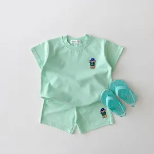 Embroidery Little Bear Short Sleeve T-shirt and Shorts Sport Sets