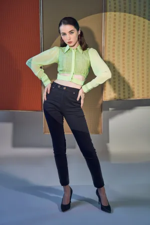 Evening Ladies Green Crop Collar Top