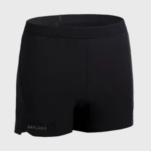 Functional rugby shorts R500 women's black OFFLOAD, black/pastel turquoise