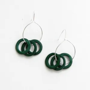 Green Circle Dangle Earrings.