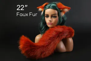 Mature Cat Cosplay Set: Orange Fox Tail Plug, Neko Ears and Tail, Wolf Tail Butt Plug, Kitten Ear and Tail Plug