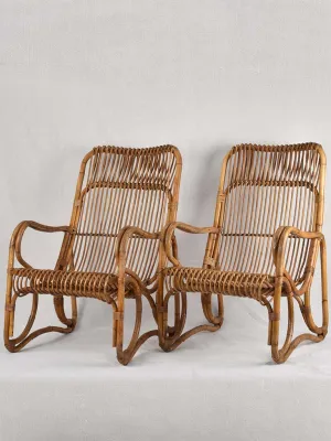 Pair of large rattan armchairs - Italian 1950s