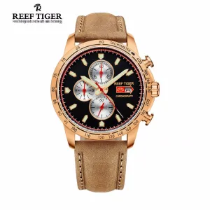 Reef Tiger/RT Sport Watch for Men Chronograph Quartz Watch With Italian Calfskin Leather And Super Luminous Watch RGA3029