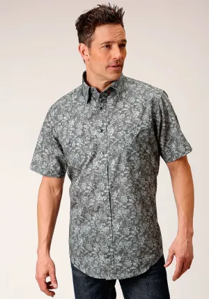 Roper Mens Grey 100% Cotton Silver Vine S/S Shirt