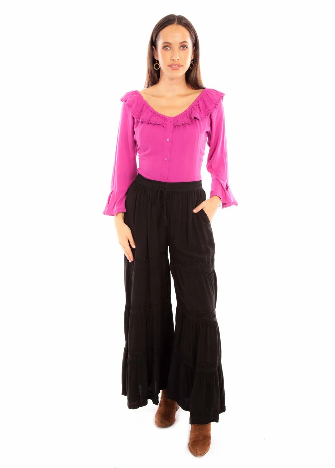 Scully Womens Black Rayon Palazzo Pants L