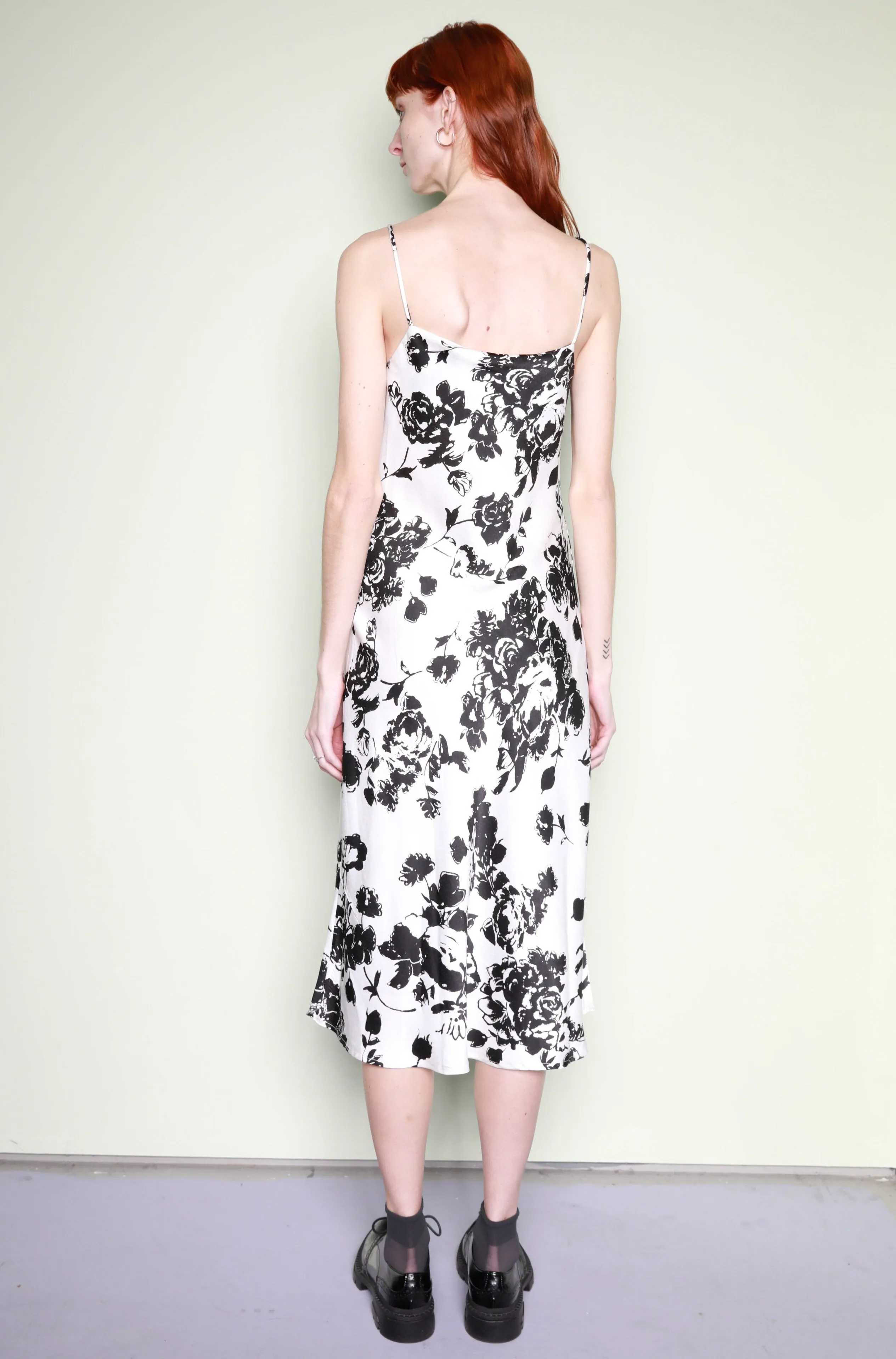 Silk Printed Black White Floral Slip Dress