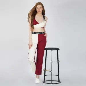 SLAY. Sport Women's Red & White Colorblock Bikini Crop Top & Pants Co-ord Set