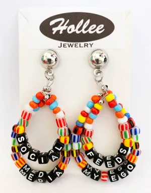 Social Media Feeds My Ego Colorful Beaded Drop Earrings