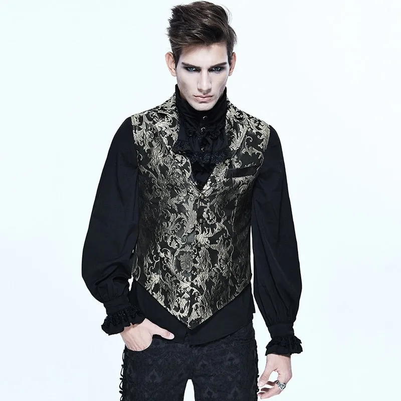 Steampunk Gothic Court Style Men Embroidered Waistcoats Punk Sleeveless V-neck Vest Coats Evening Party Gentleman Dress Vests