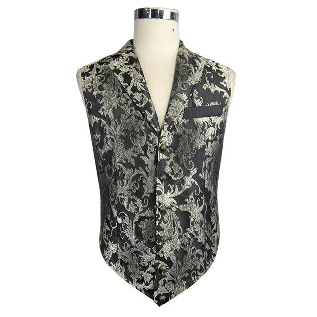 Steampunk Gothic Court Style Men Embroidered Waistcoats Punk Sleeveless V-neck Vest Coats Evening Party Gentleman Dress Vests