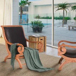 Teak Wood And Leather Bahama Lazy Chair With Ottoman