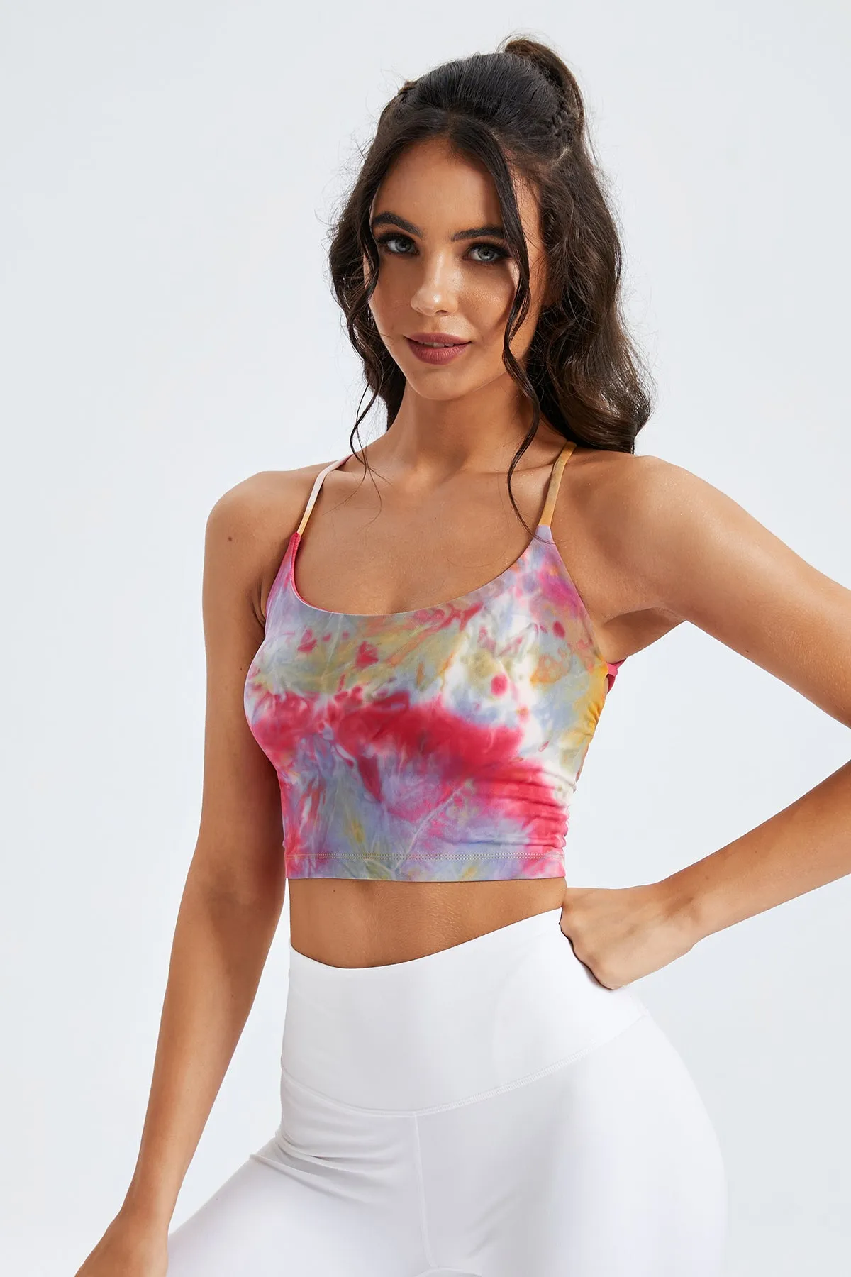 Tie Dye Lace Up Crop Active Cami Top