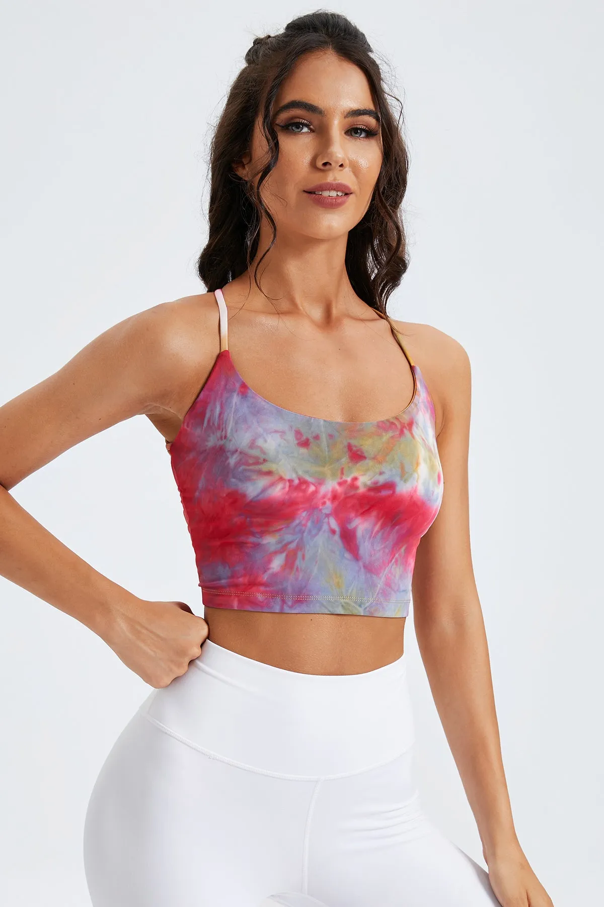 Tie Dye Lace Up Crop Active Cami Top