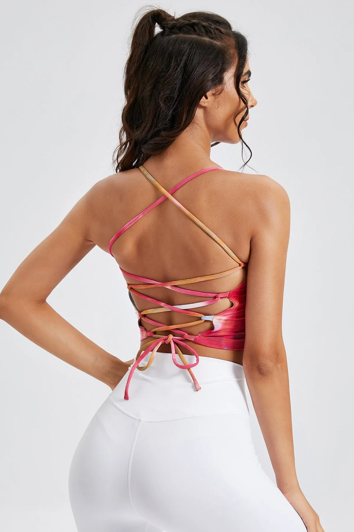 Tie Dye Lace Up Crop Active Cami Top