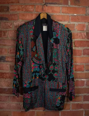 Vintage Carole Little Patterned Blazer 80s Black/Teal/Pink Medium