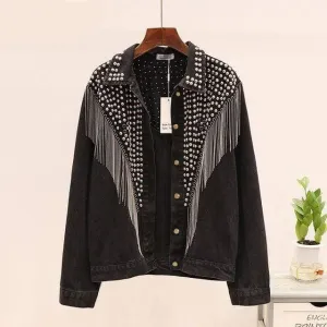 Vintage Studded Tassel Denim Jacket